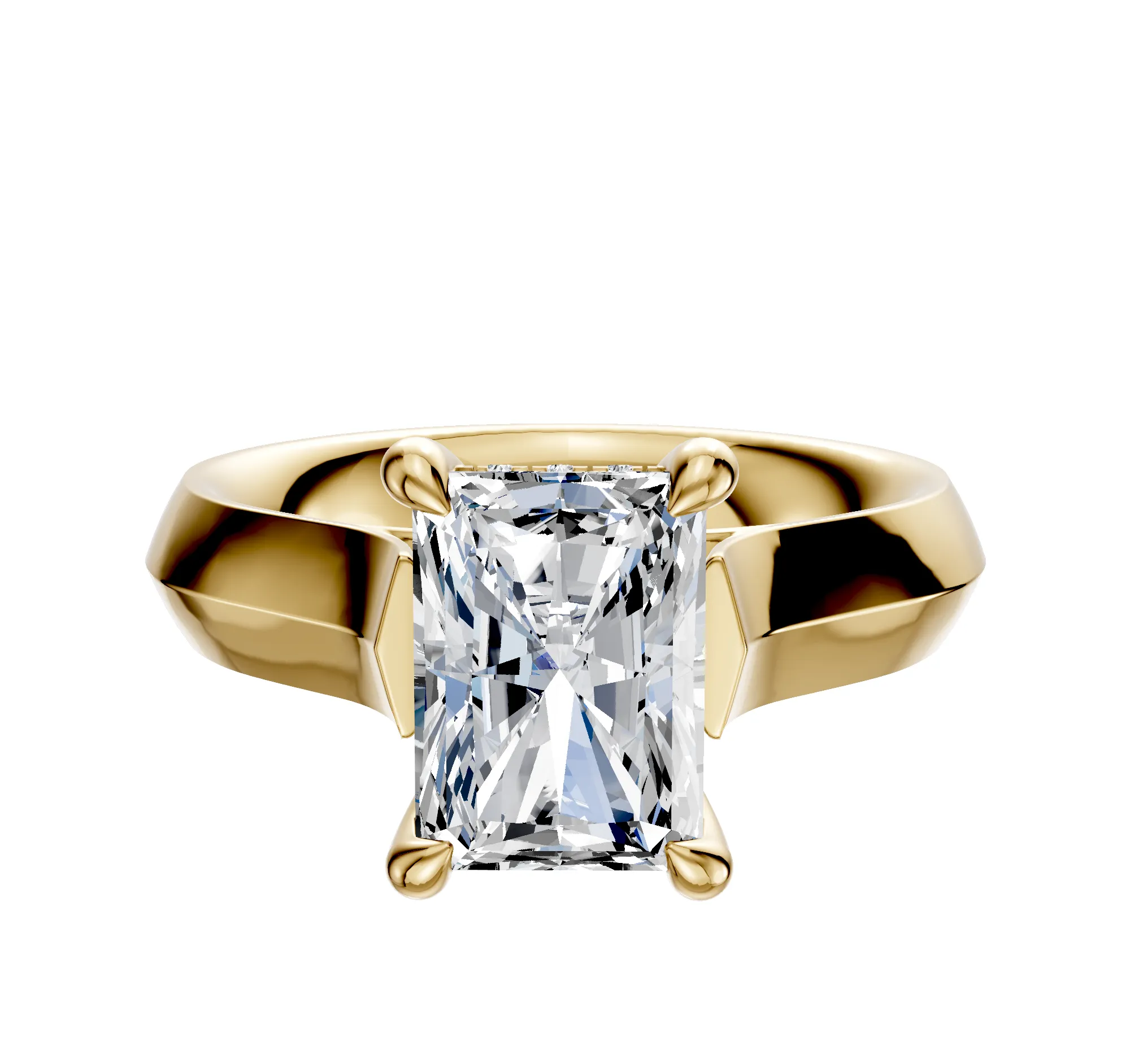 14K Yellow Gold 4 Prong Hidden Halo Cathedral Knife Edge 4.0mm Engagement Ring sold by Promise By Effy