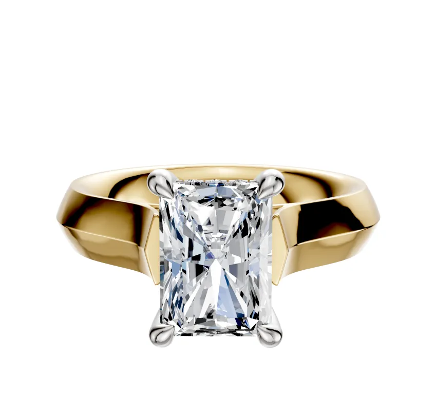 18K Two Tone 4 Prong Hidden Halo Cathedral Knife Edge 4.0mm Engagement Ring sold by Promise By Effy