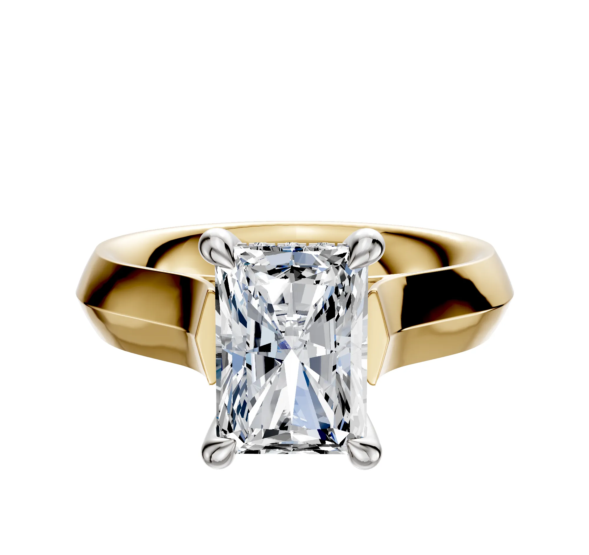 18K Two Tone 4 Prong Hidden Halo Cathedral Knife Edge 4.0mm Engagement Ring sold by Promise By Effy