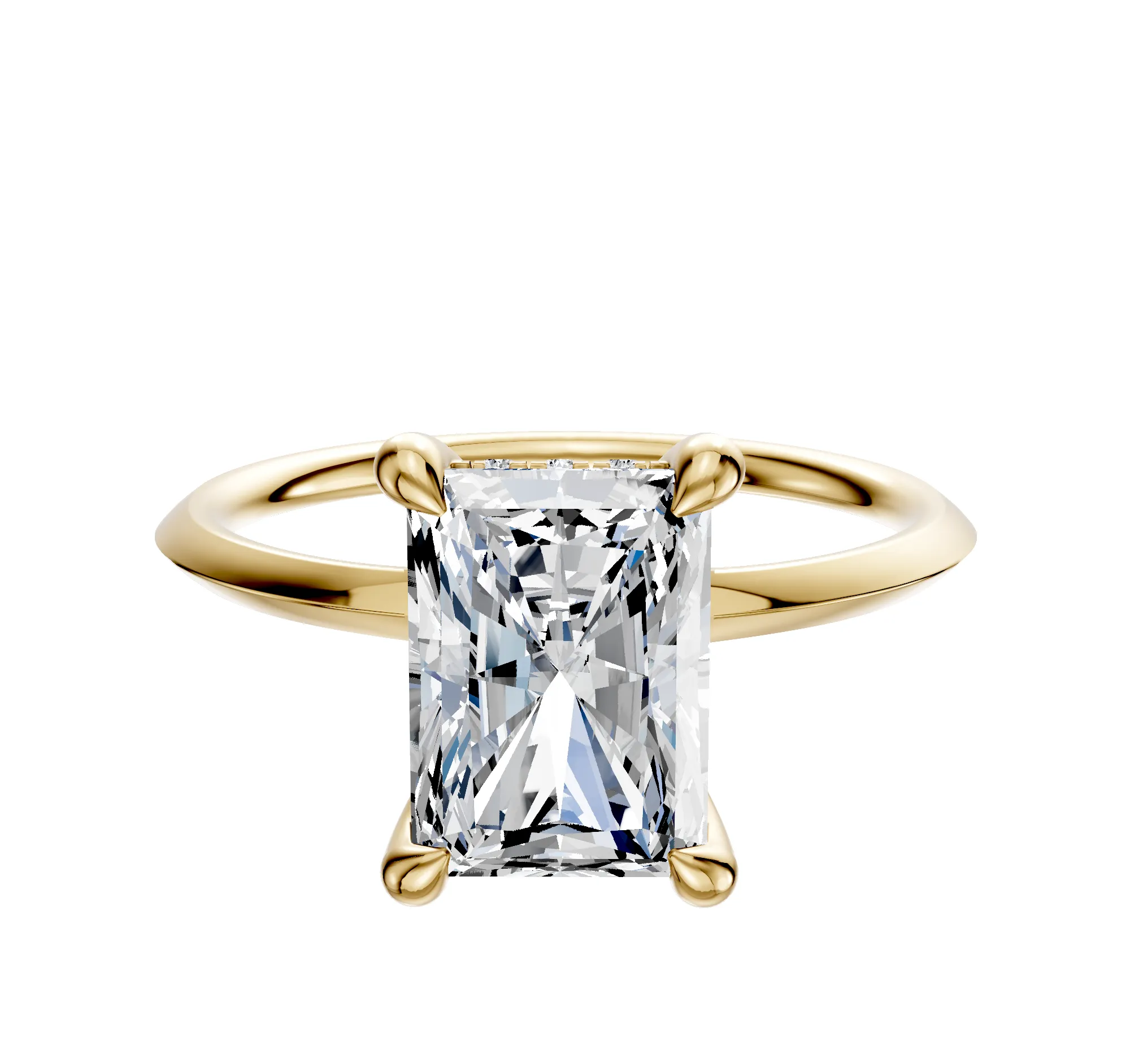 14K Yellow Gold 4 Prong Hidden Halo Classic Knife Edge 1.5mm Engagement Ring sold by Promise By Effy