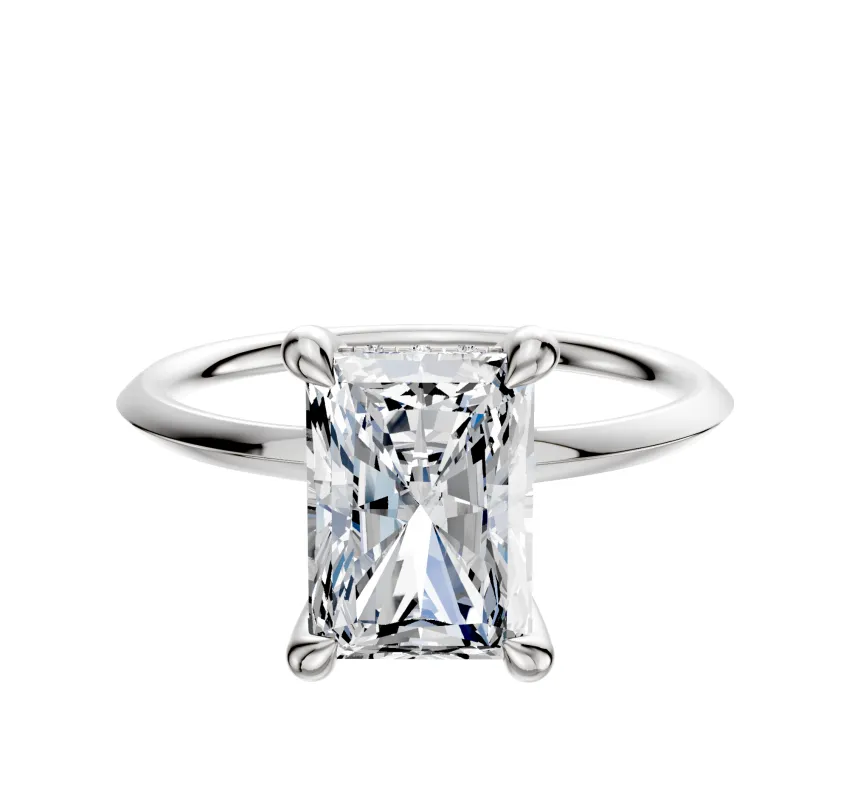 14K White Gold 4 Prong Hidden Halo Classic Knife Edge 1.5mm Engagement Ring sold by Promise By Effy