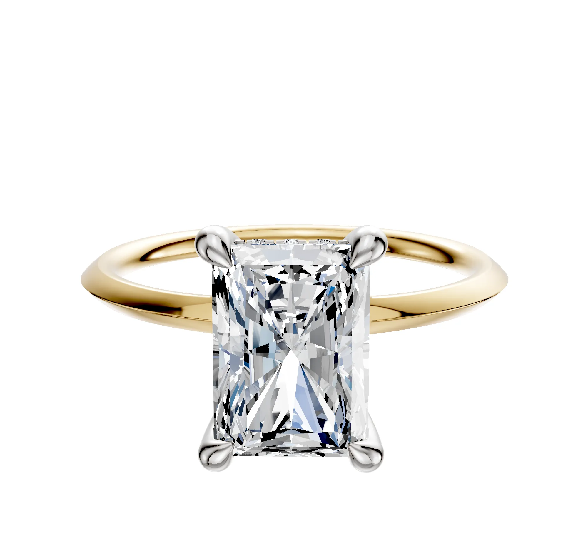 18K Two Tone 4 Prong Hidden Halo Classic Knife Edge 1.5mm Engagement Ring sold by Promise By Effy