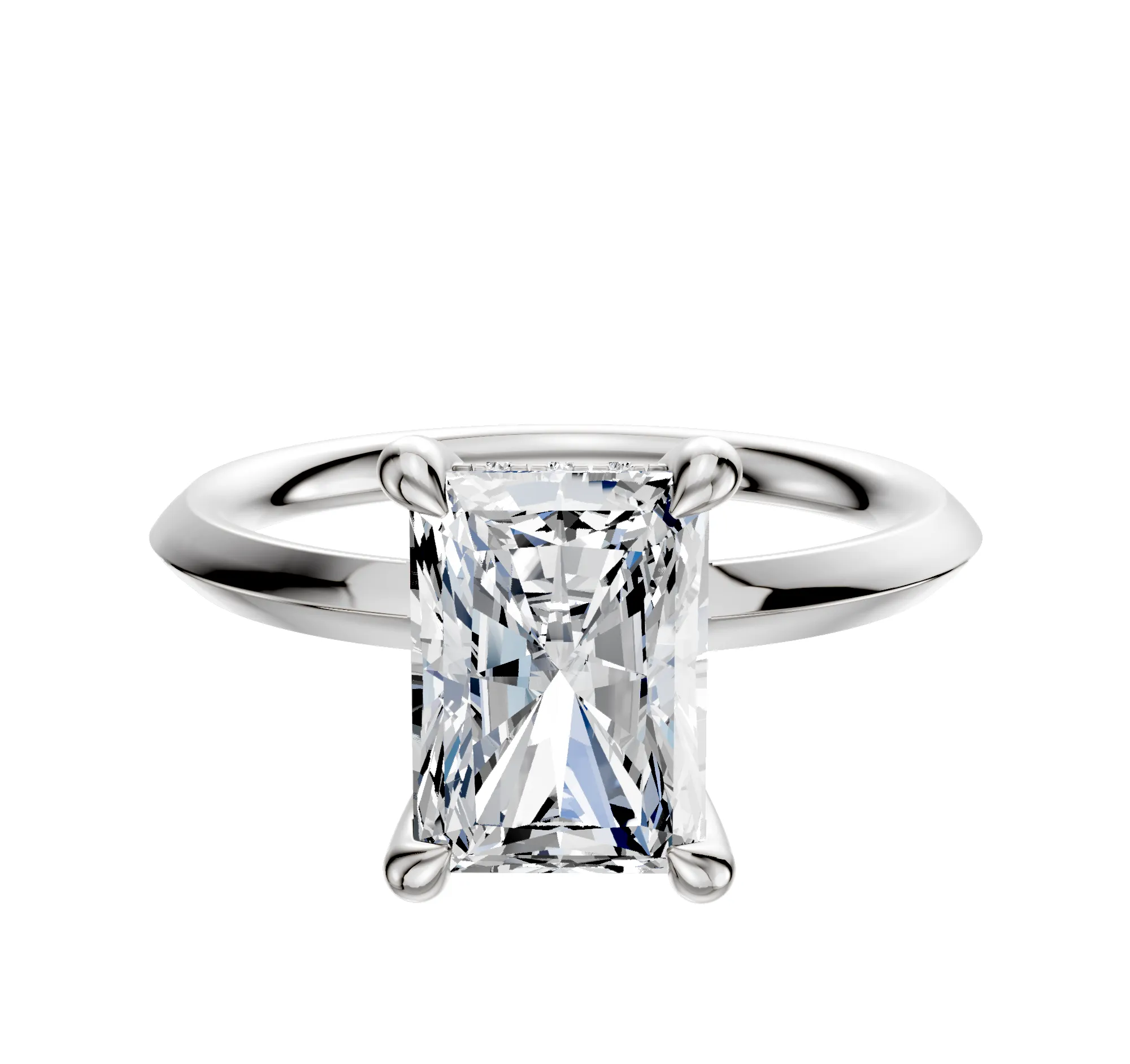 14K White Gold 4 Prong Hidden Halo Classic Knife Edge 2.0mm Engagement Ring sold by Promise By Effy