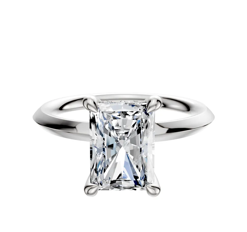 18K White Gold 4 Prong Hidden Halo Classic Knife Edge 2.0mm Engagement Ring sold by Promise By Effy