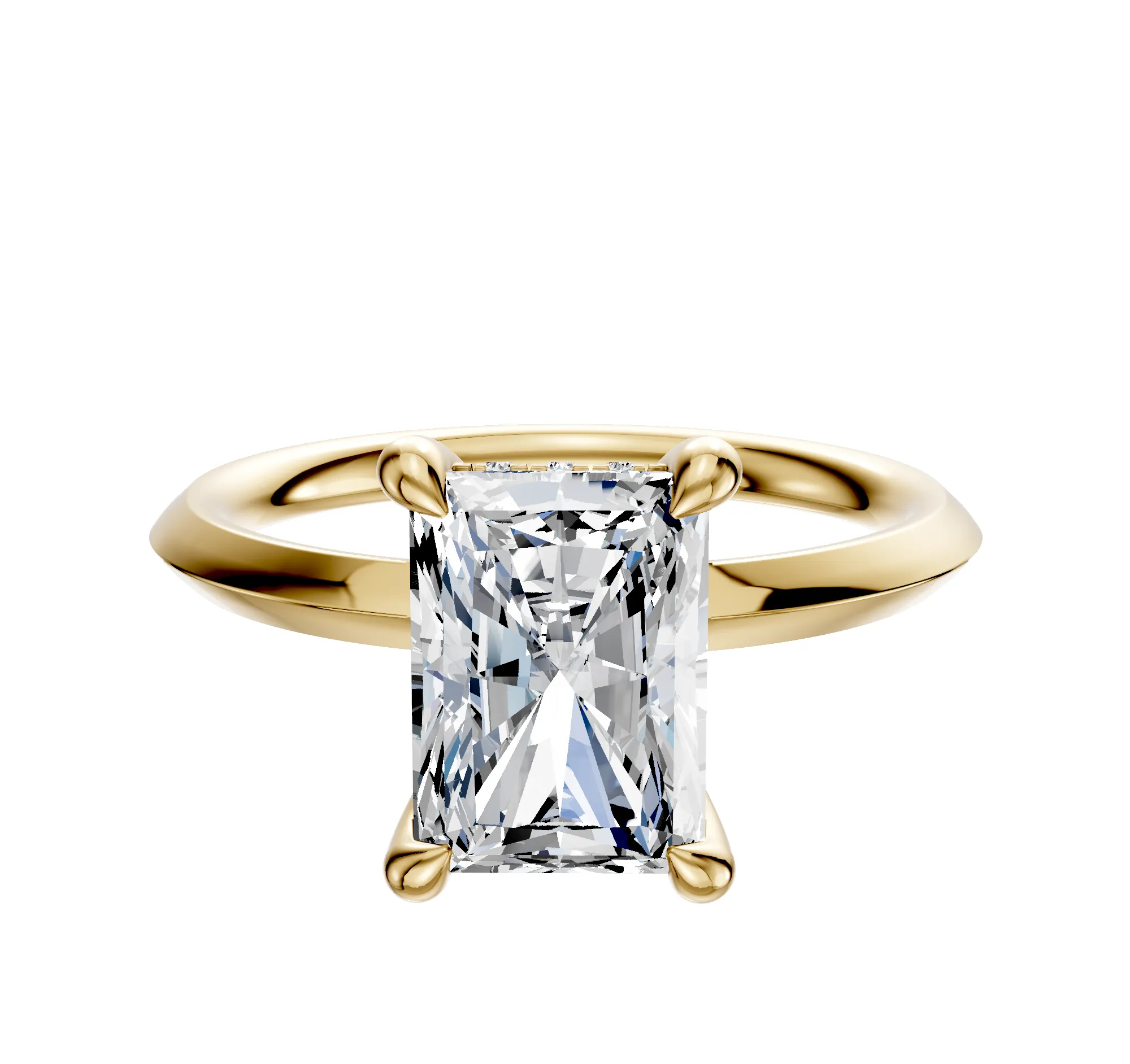 18K Yellow Gold 4 Prong Hidden Halo Classic Knife Edge 2.0mm Engagement Ring sold by Promise By Effy