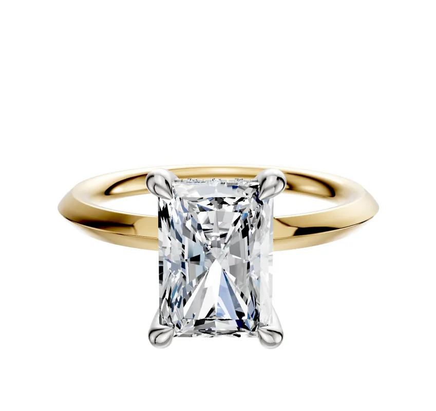 18K Two Tone 4 Prong Hidden Halo Classic Knife Edge 2.0mm Engagement Ring sold by Promise By Effy