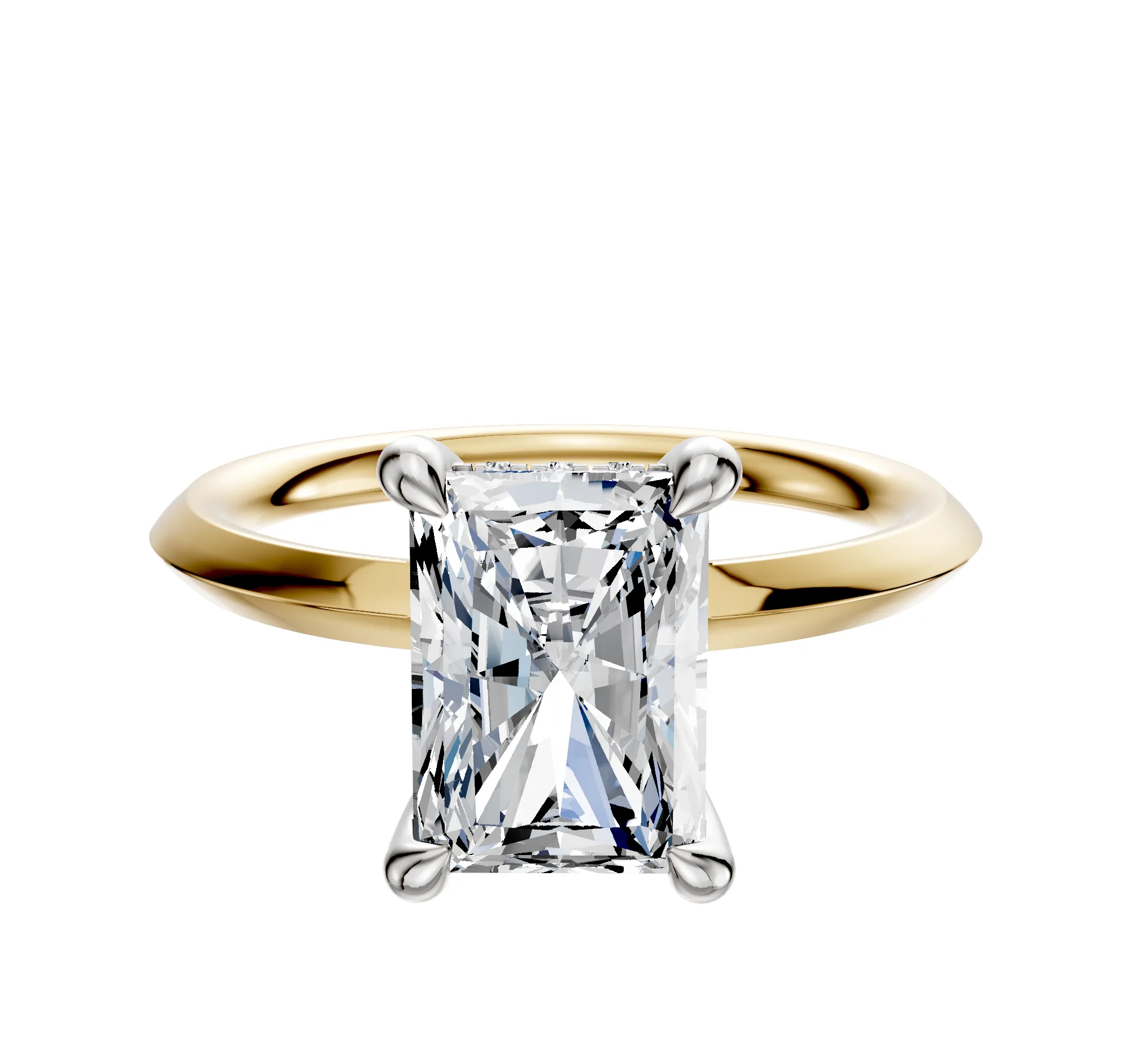 18K Two Tone 4 Prong Hidden Halo Classic Knife Edge 2.0mm Engagement Ring sold by Promise By Effy