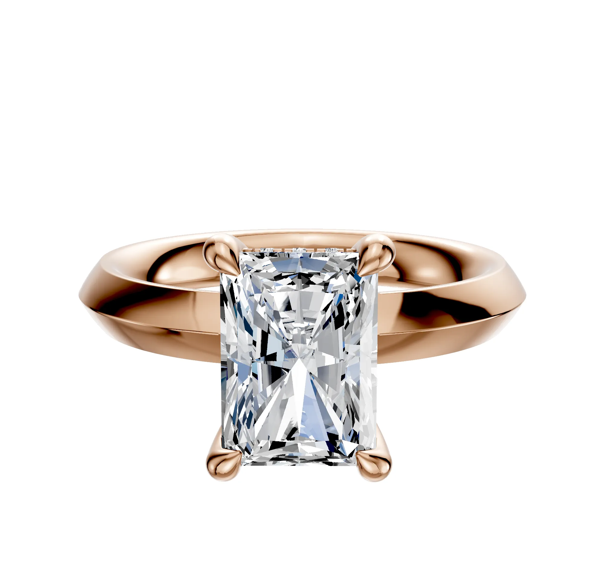 14K Rose Gold 4 Prong Hidden Halo Classic Knife Edge 3.0mm Engagement Ring sold by Promise By Effy