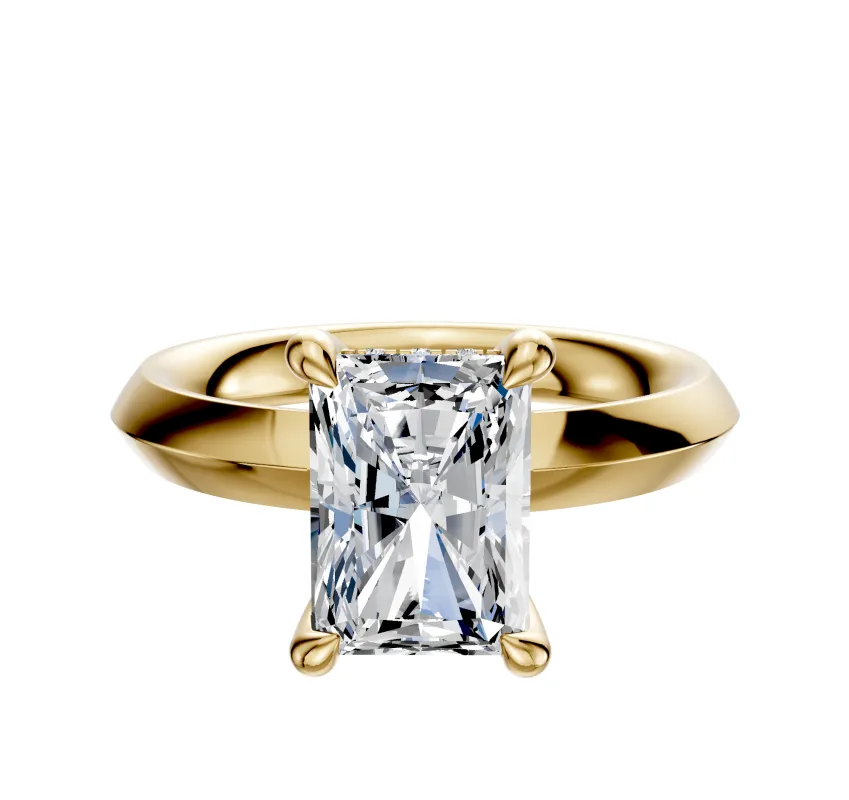 14K Yellow Gold 4 Prong Hidden Halo Classic Knife Edge 3.0mm Engagement Ring sold by Promise By Effy