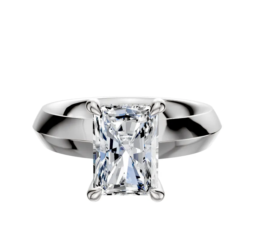14K White Gold 4 Prong Hidden Halo Classic Knife Edge 4.0mm Engagement Ring made by Promise By Effy