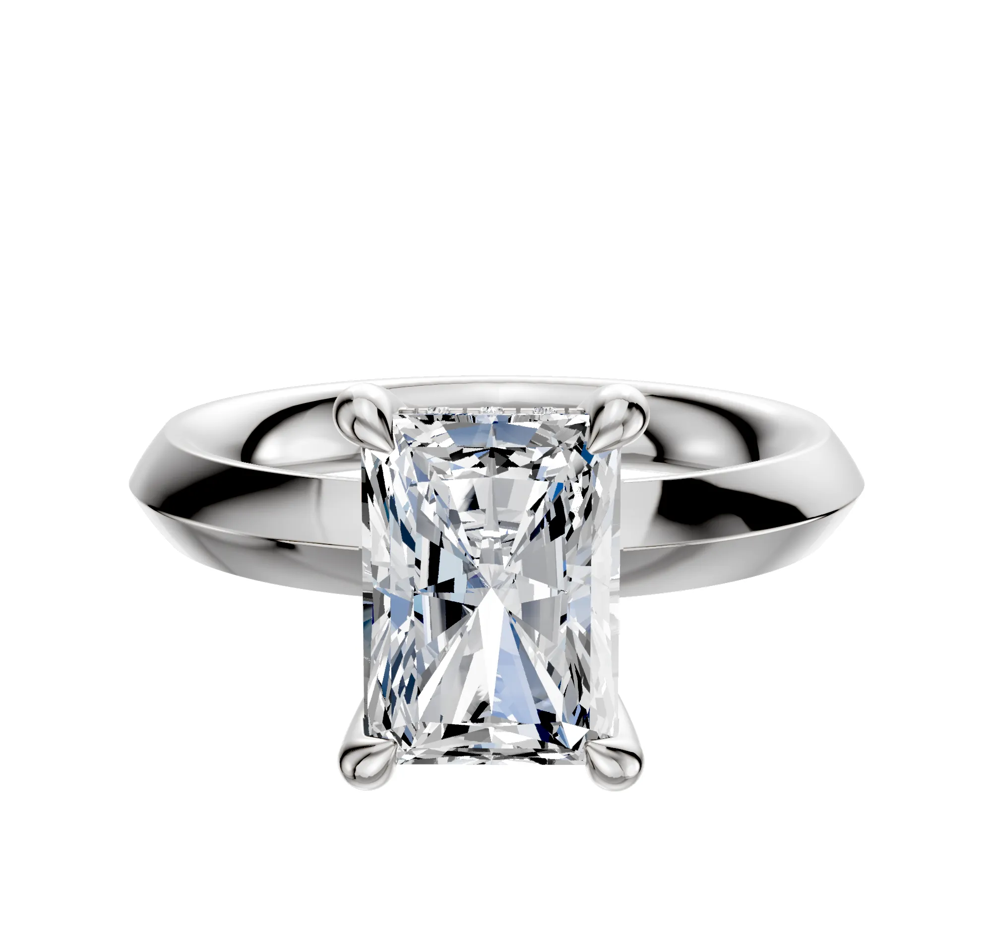 Platinum 4 Prong Hidden Halo Classic Knife Edge 3.0mm Engagement Ring sold by Promise By Effy