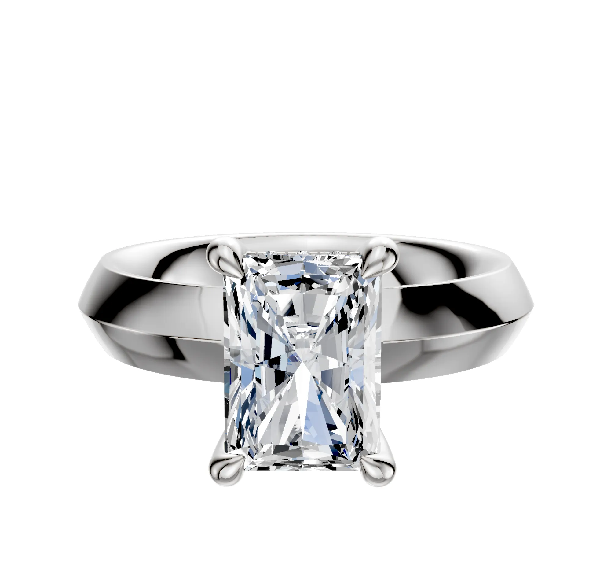 18K White Gold 4 Prong Hidden Halo Classic Knife Edge 4.0mm Engagement Ring sold by Promise By Effy