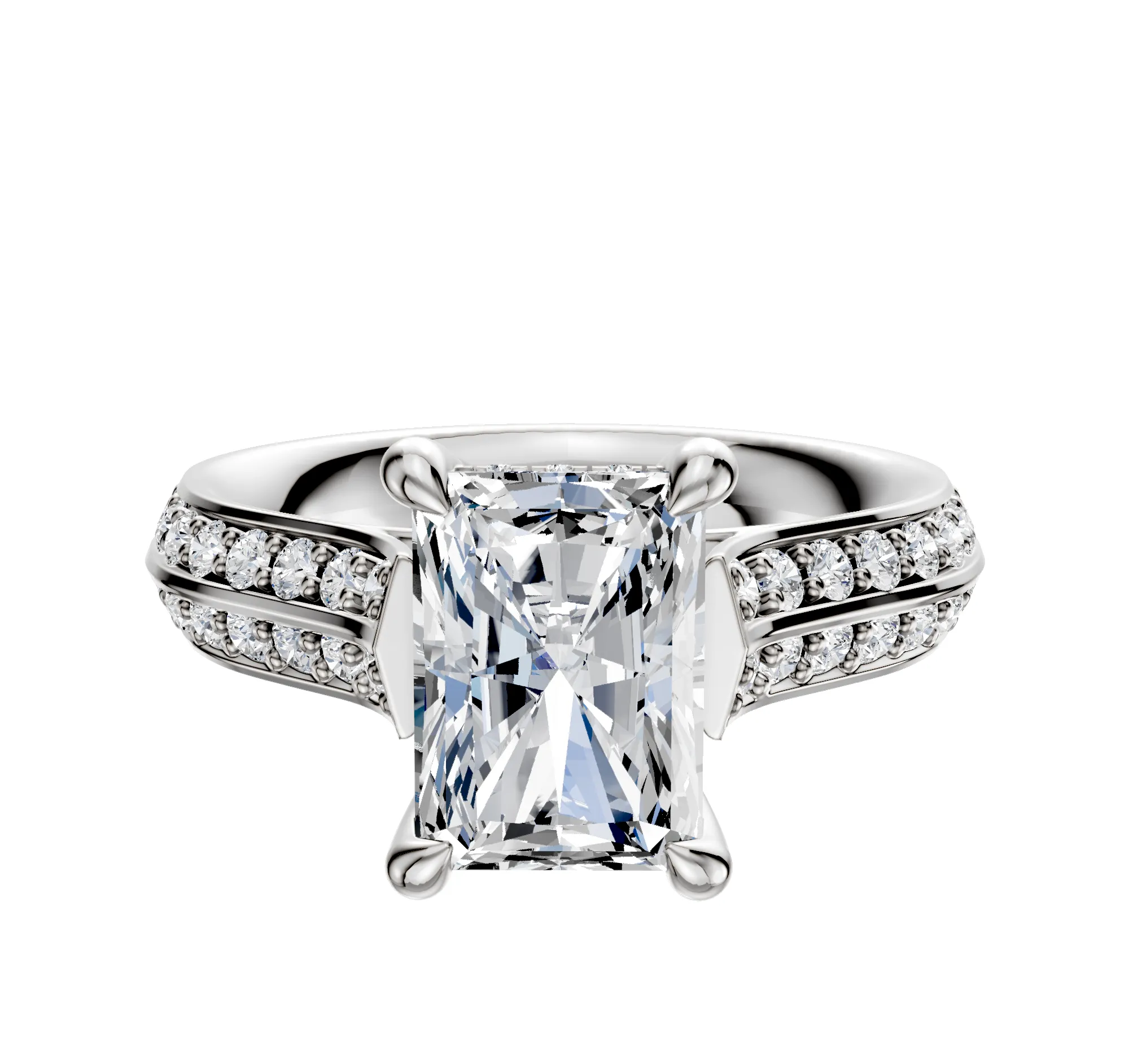 14K White Gold 4 Prong Hidden Halo Cathedral Knife Edge 1-Row-Pave 2.5mm Engagement Ring sold by Promise By Effy