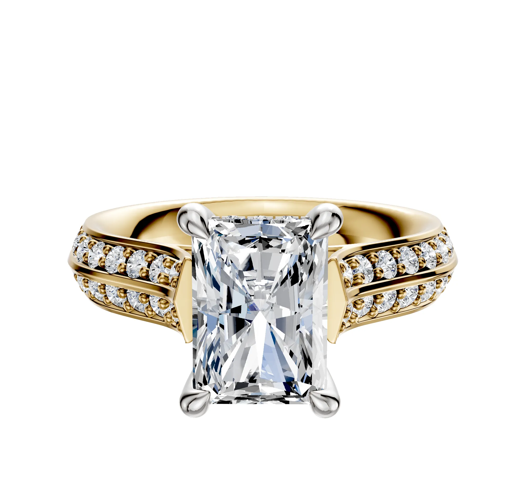 14K Two Tone 4 Prong Hidden Halo Cathedral Knife Edge 1-Row-Pave 2.5mm Engagement Ring sold by Promise By Effy