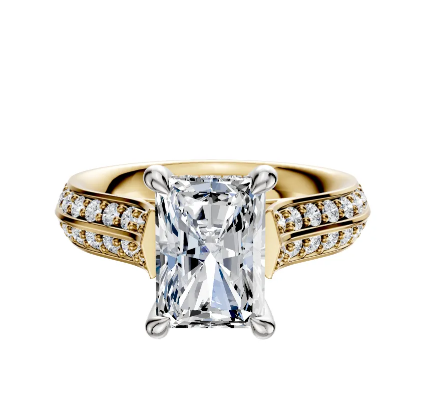18K Two Tone 4 Prong Hidden Halo Cathedral Knife Edge 1-Row-Pave 2.5mm Engagement Ring sold by Promise By Effy