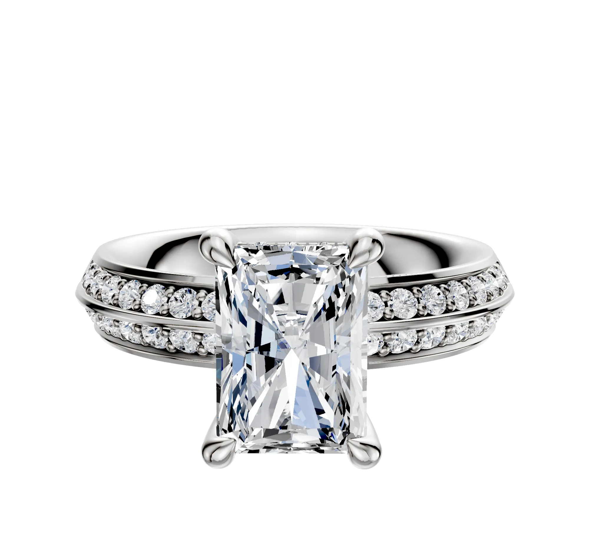 14K White Gold 4 Prong Hidden Halo Classic Knife Edge 1-Row-Pave 2.5mm Engagement Ring sold by Promise By Effy