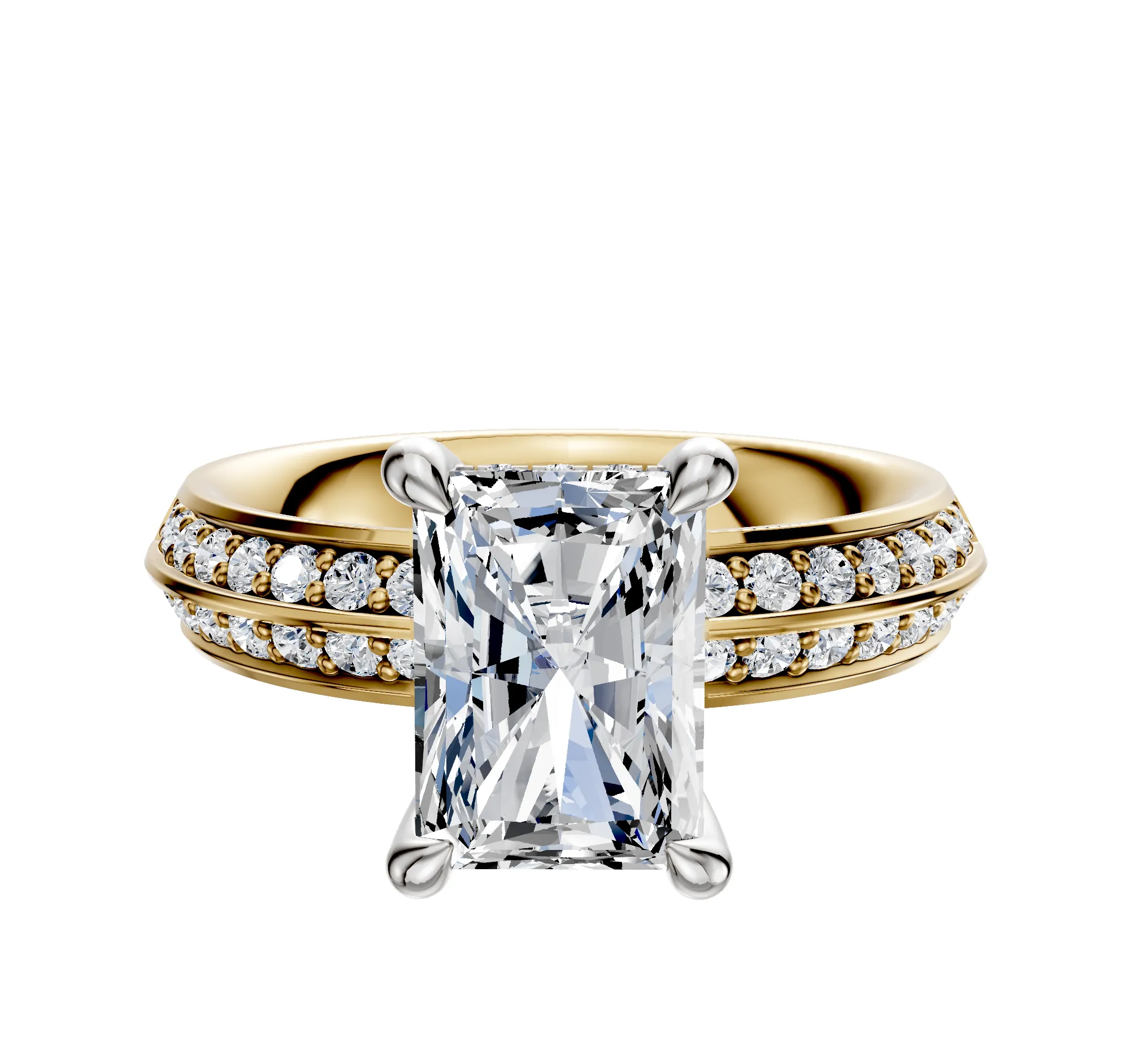 18K Two Tone 4 Prong Hidden Halo Classic Knife Edge 1-Row-Pave 2.5mm Engagement Ring sold by Promise By Effy