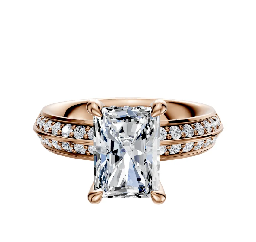 18K Rose Gold 4 Prong Hidden Halo Classic Knife Edge 1-Row-Pave 2.5mm Engagement Ring sold by Promise By Effy