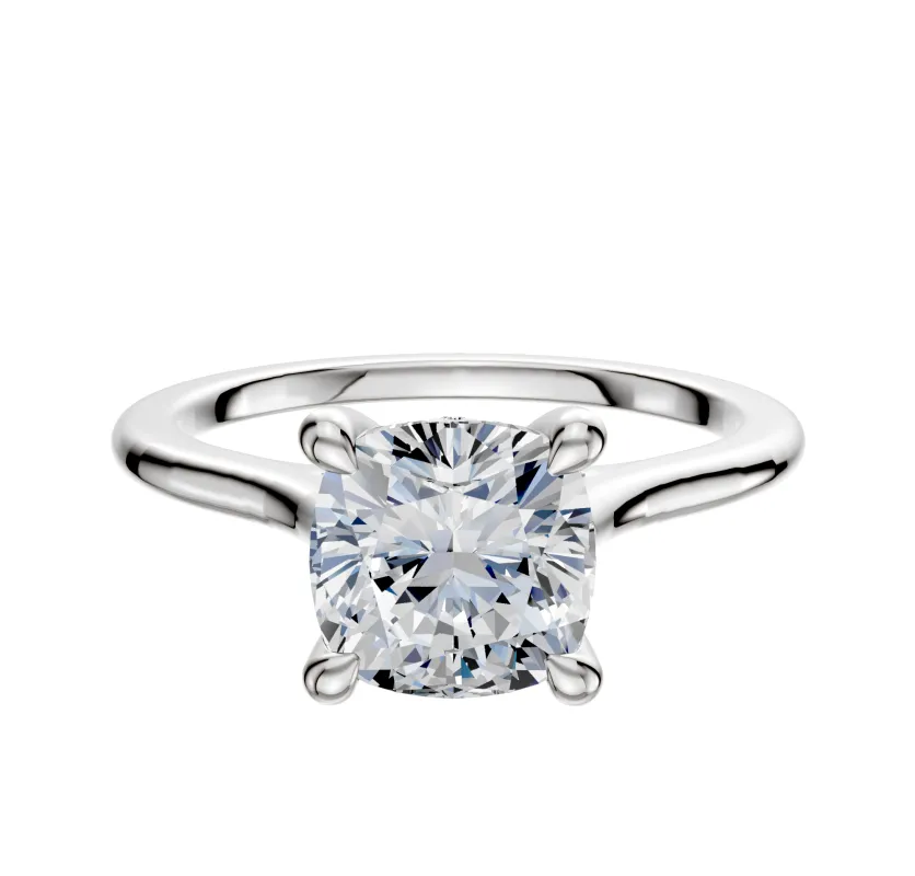 14K White Gold 4 Prong Hidden Halo Cathedral Dome 1.5mm Engagement Ring sold by Promise By Effy