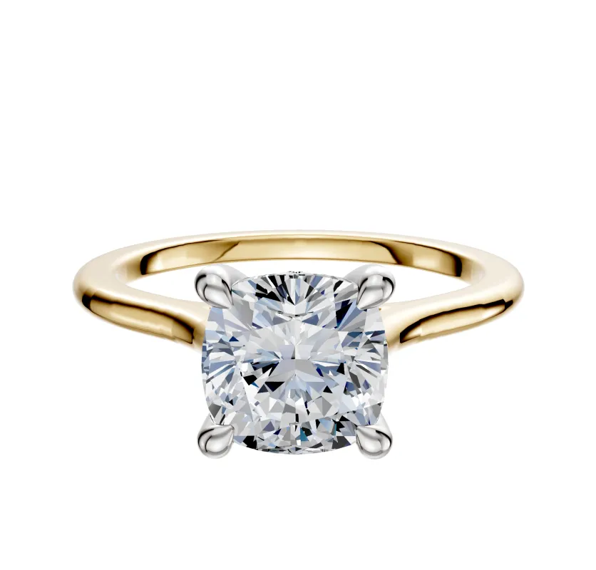14K Two Tone 4 Prong Hidden Halo Cathedral Dome 1.5mm Engagement Ring sold by Promise By Effy