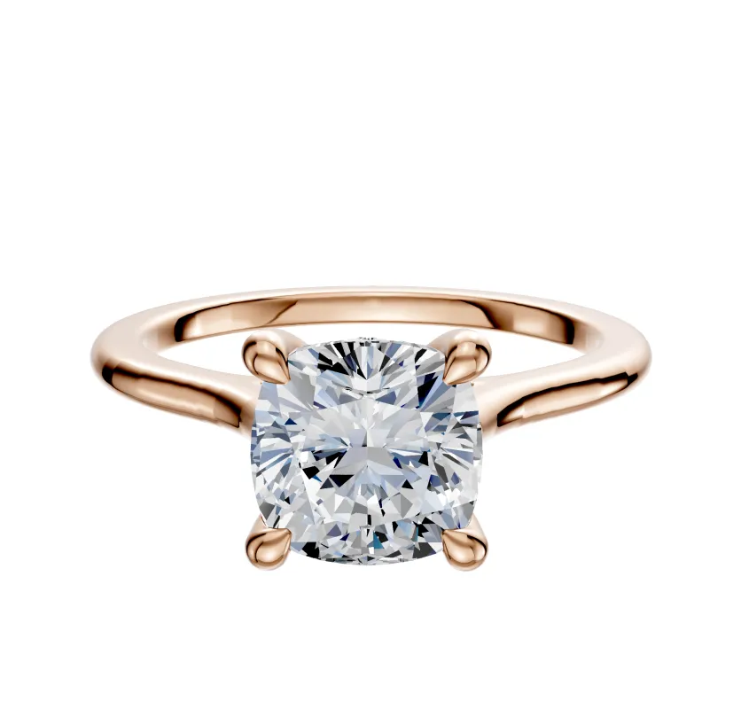 14K Rose Gold 4 Prong Hidden Halo Cathedral Dome 1.5mm Engagement Ring sold by Promise By Effy