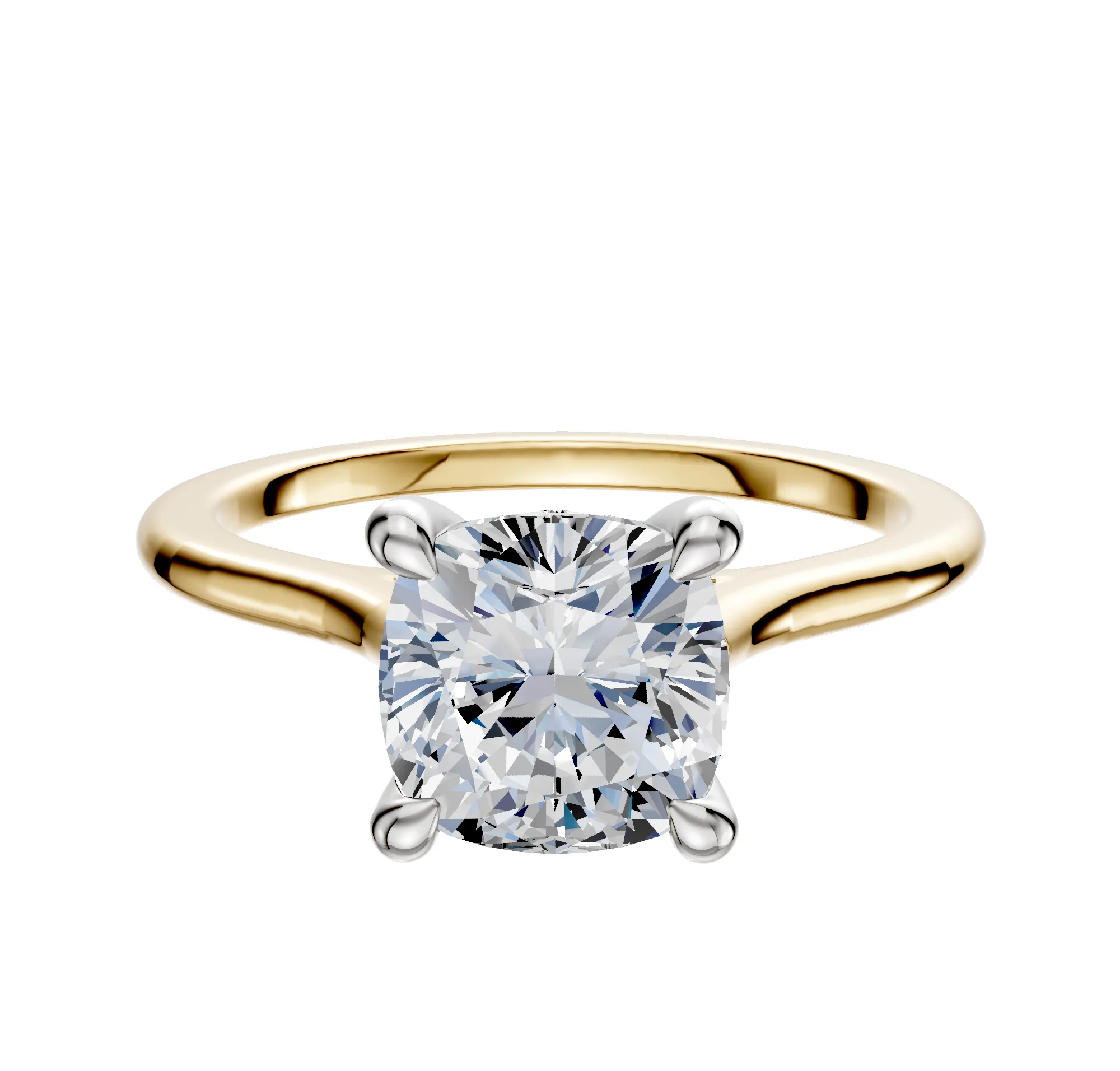 18K Two Tone 4 Prong Hidden Halo Cathedral Dome 1.5mm Engagement Ring sold by Promise By Effy