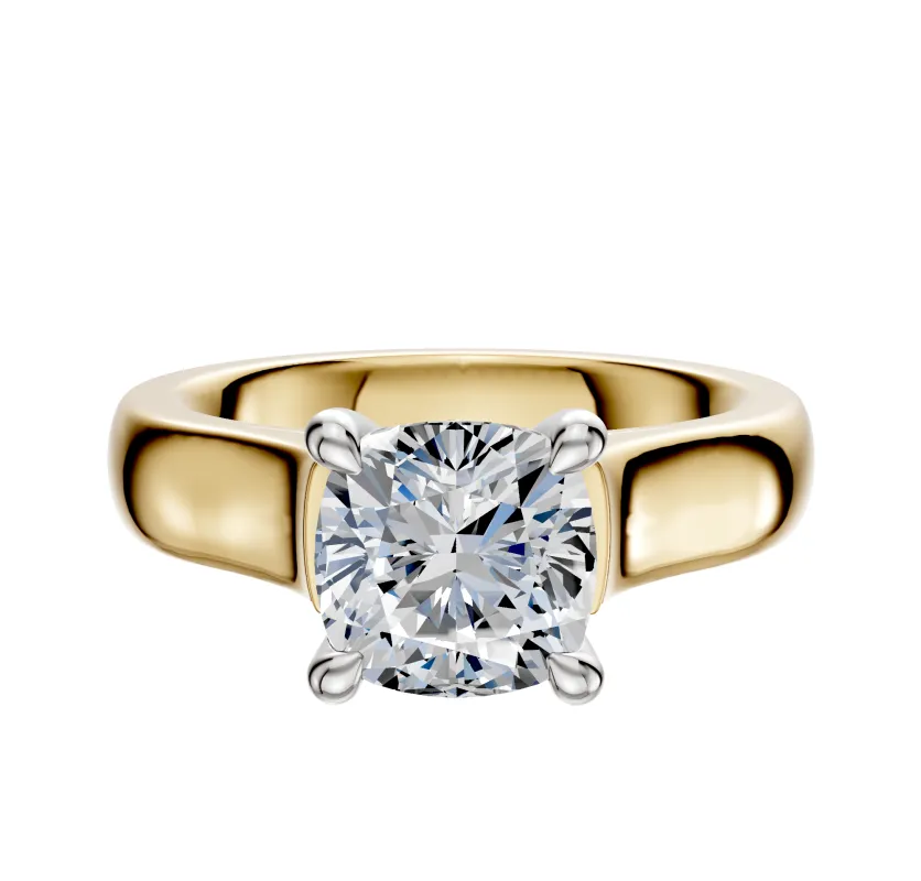 18K Two Tone 4 Prong Hidden Halo Cathedral Dome 4.0mm Engagement Ring sold by Promise By Effy