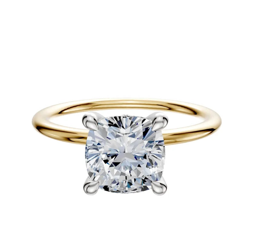 14K Two Tone 4 Prong Hidden Halo Classic Dome 1.5mm Engagement Ring made by Promise By Effy