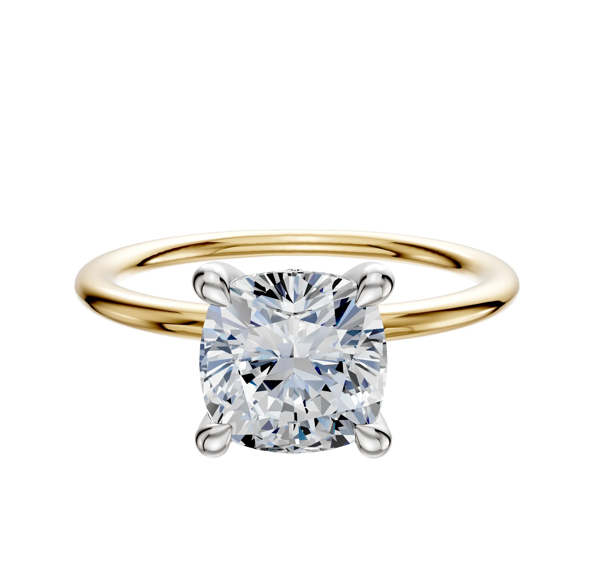 14K Two Tone 4 Prong Hidden Halo Classic Dome 1.5mm Engagement Ring sold by Promise By Effy
