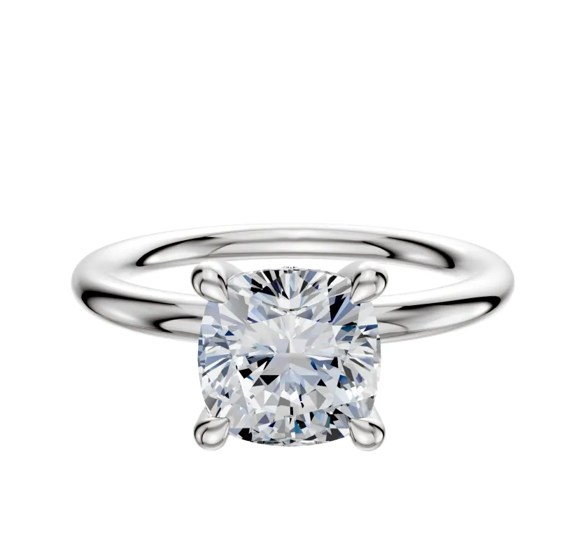 18K White Gold 4 Prong Hidden Halo Classic Dome 2.0mm Engagement Ring sold by Promise By Effy