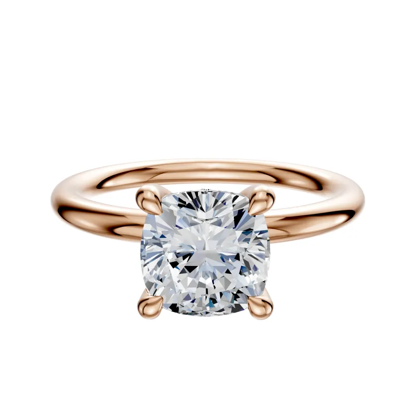 18K Rose Gold 4 Prong Hidden Halo Classic Dome 2.0mm Engagement Ring sold by Promise By Effy