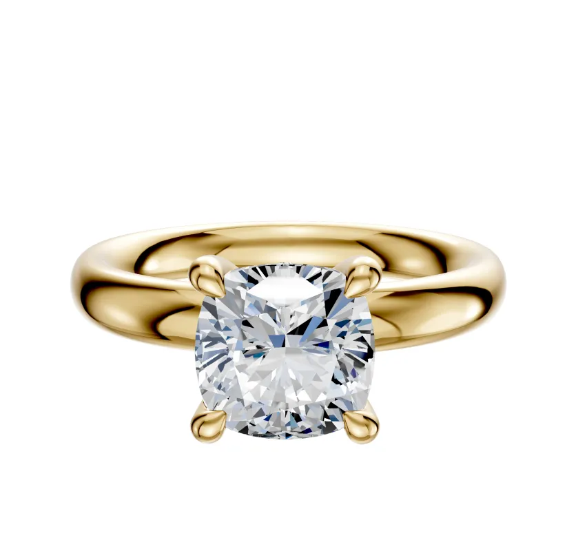 14K Yellow Gold 4 Prong Hidden Halo Classic Dome 3.0mm Engagement Ring sold by Promise By Effy