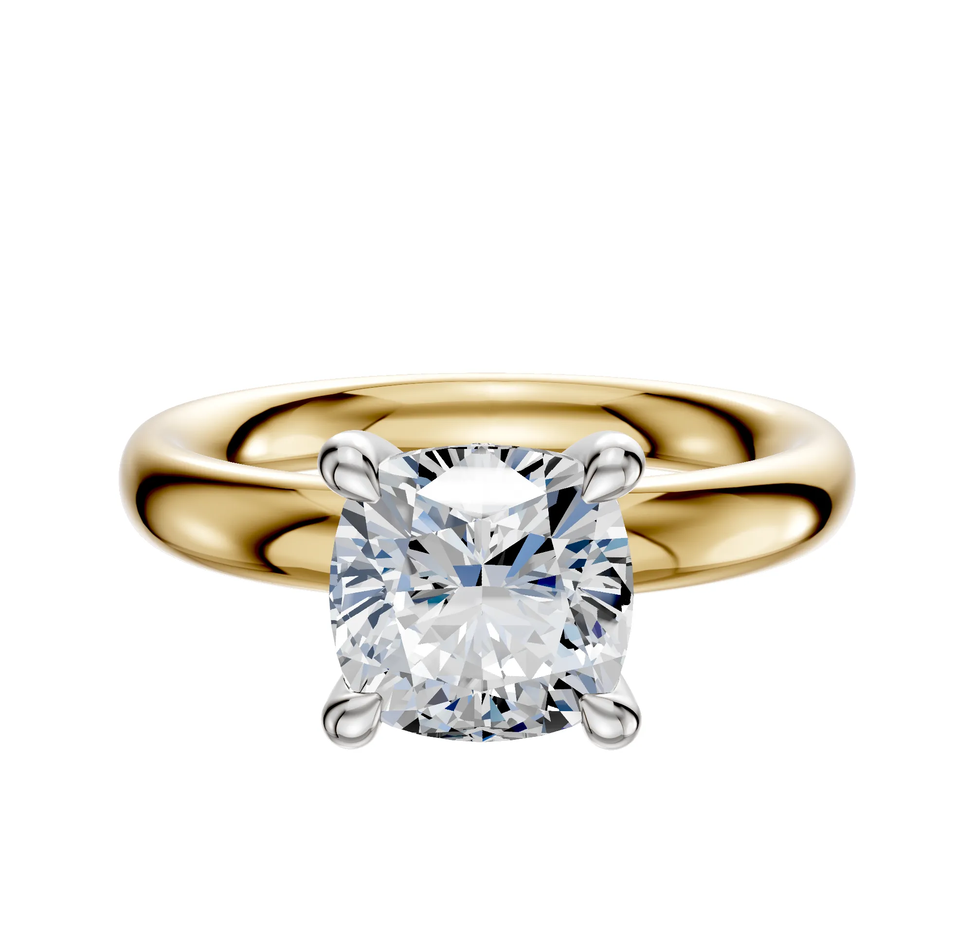 18K Two Tone 4 Prong Hidden Halo Classic Dome 3.0mm Engagement Ring sold by Promise By Effy