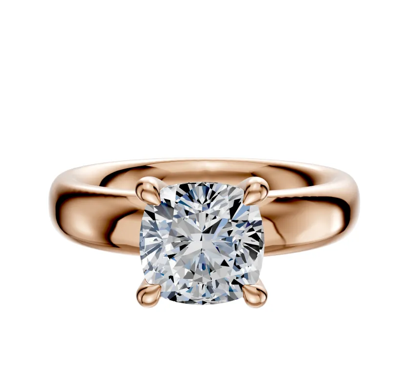 14K Rose Gold 4 Prong Hidden Halo Classic Dome 4.0mm Engagement Ring sold by Promise By Effy