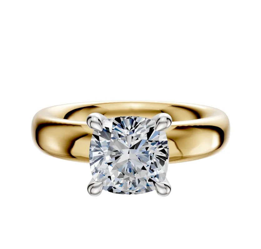 14K Two Tone 4 Prong Hidden Halo Classic Dome 4.0mm Engagement Ring sold by Promise By Effy