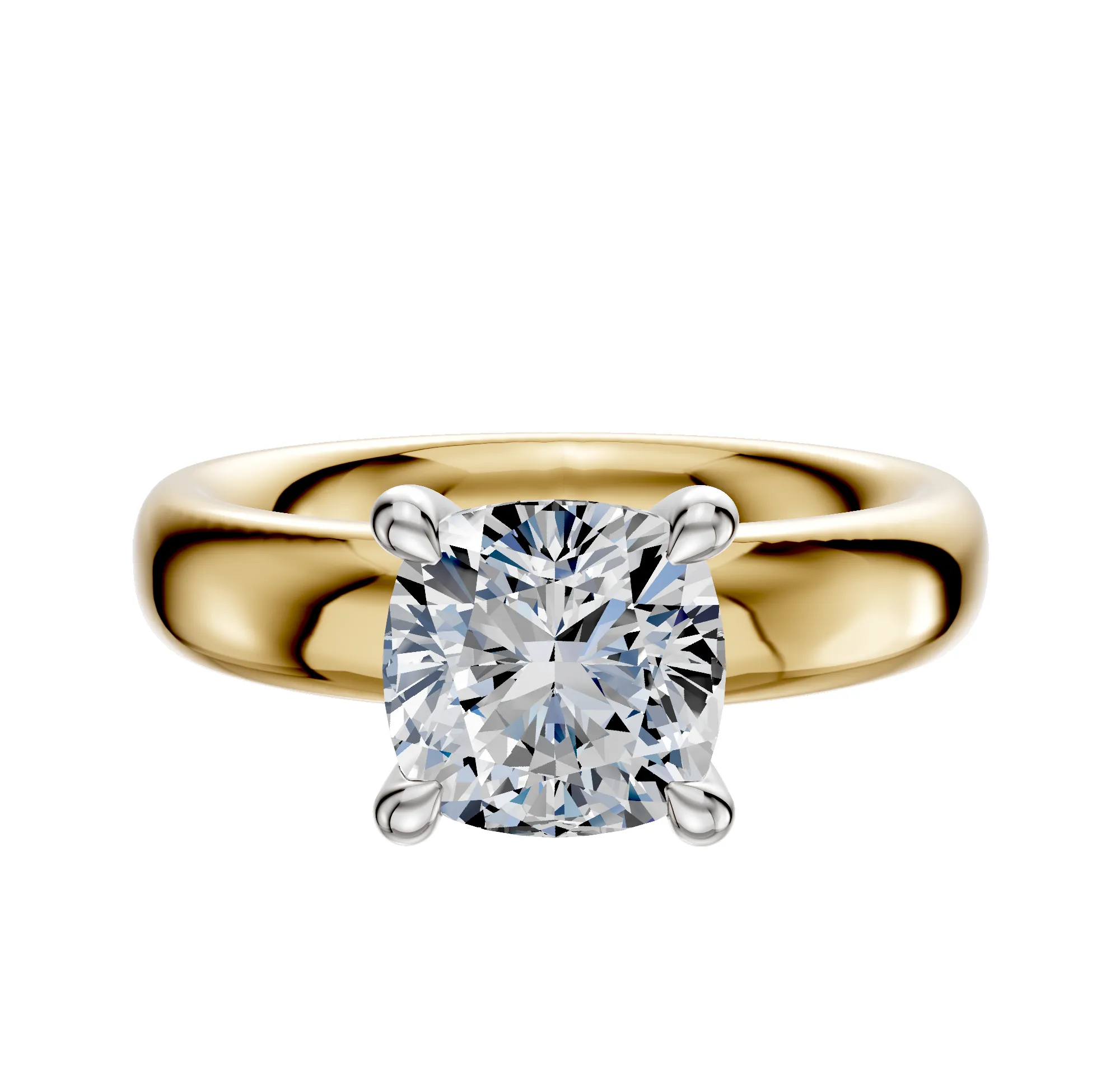 18K Two Tone 4 Prong Hidden Halo Classic Dome 4.0mm Engagement Ring sold by Promise By Effy