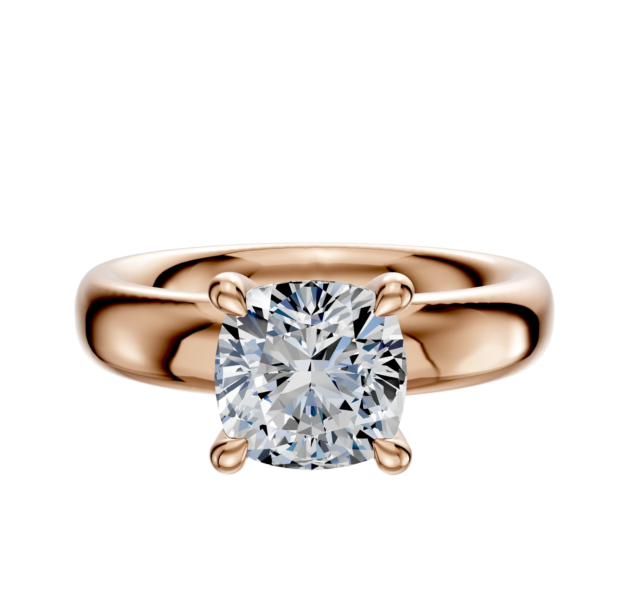 18K Rose Gold 4 Prong Hidden Halo Classic Dome 4.0mm Engagement Ring sold by Promise By Effy
