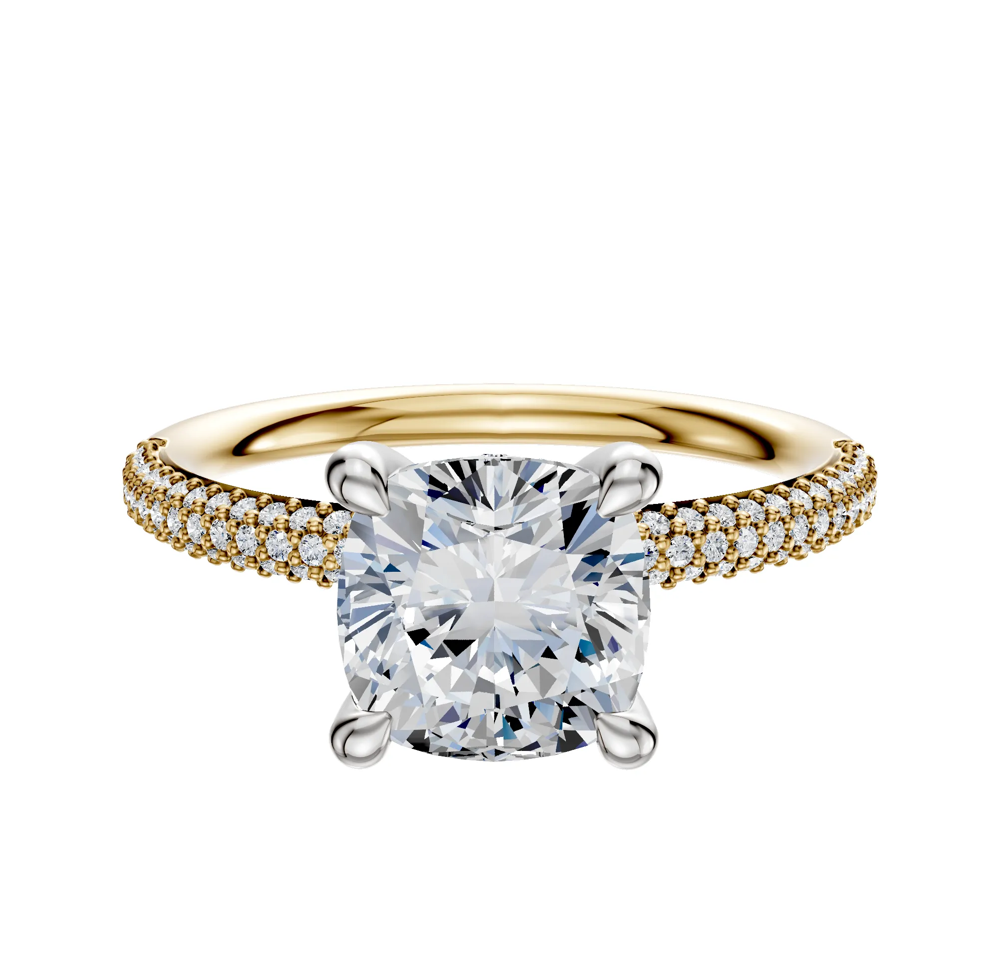 18K Two Tone 4 Prong Hidden Halo Classic Dome 3-Row-Pave 2.0mm Engagement Ring sold by Promise By Effy