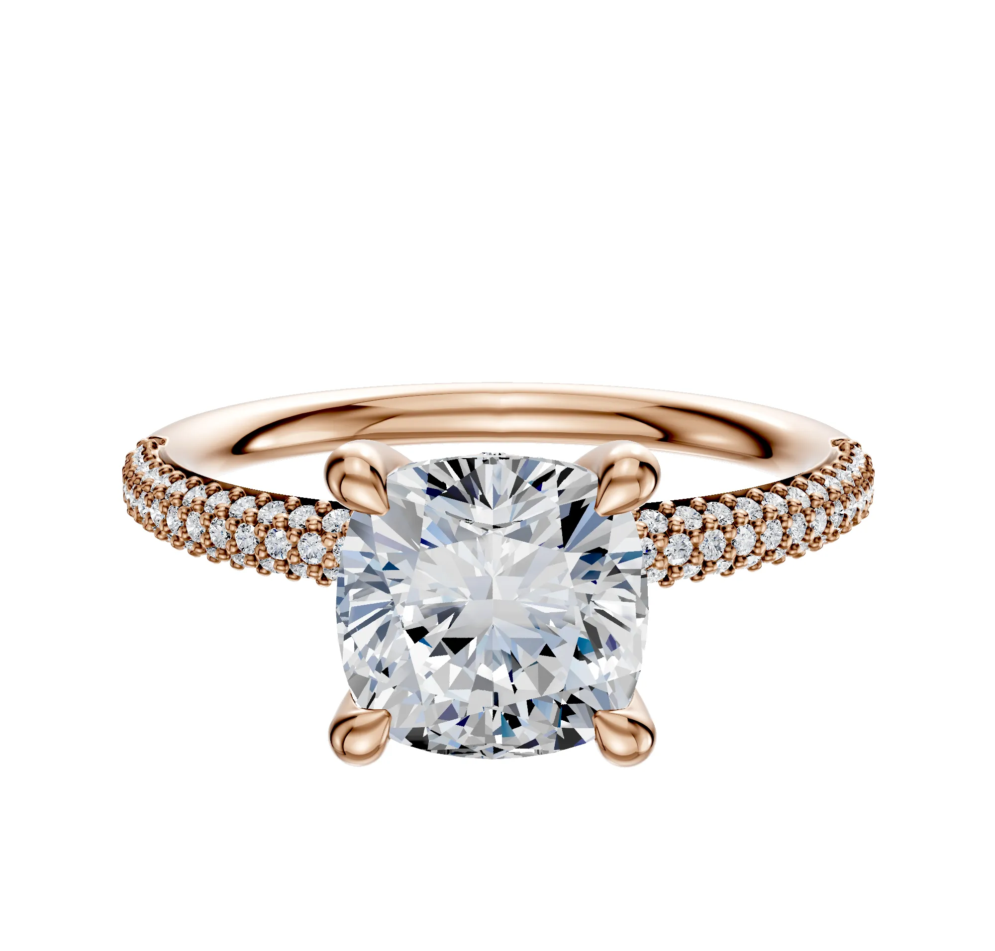 18K Rose Gold 4 Prong Hidden Halo Classic Dome 3-Row-Pave 2.0mm Engagement Ring sold by Promise By Effy