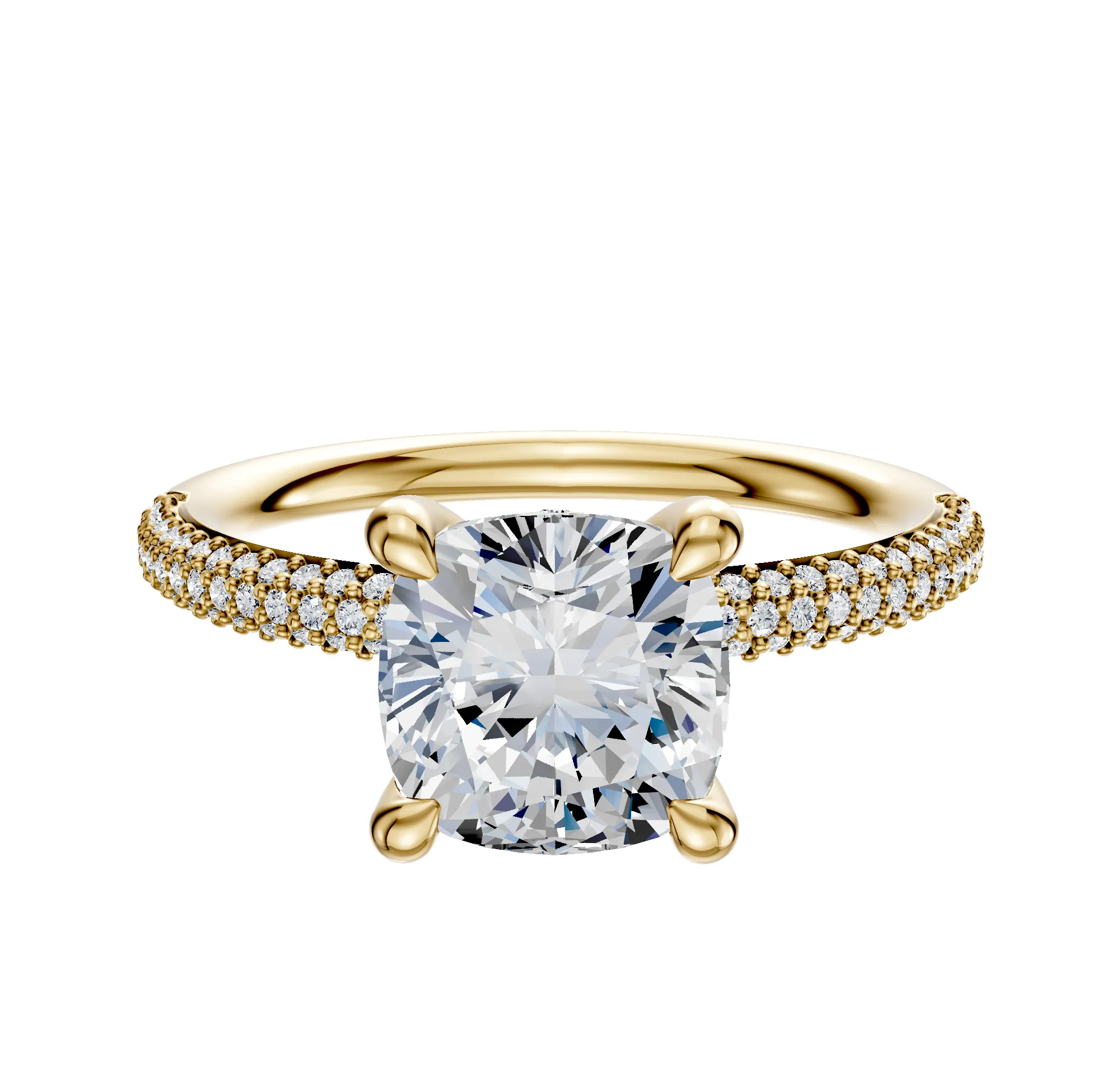 18K Yellow Gold 4 Prong Hidden Halo Classic Dome 3-Row-Pave 2.0mm Engagement Ring sold by Promise By Effy