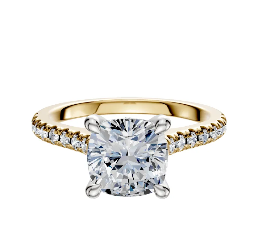 14K Two Tone 4 Prong Hidden Halo Cathedral Dome 1-Row-Pave 2.5mm Engagement Ring sold by Promise By Effy