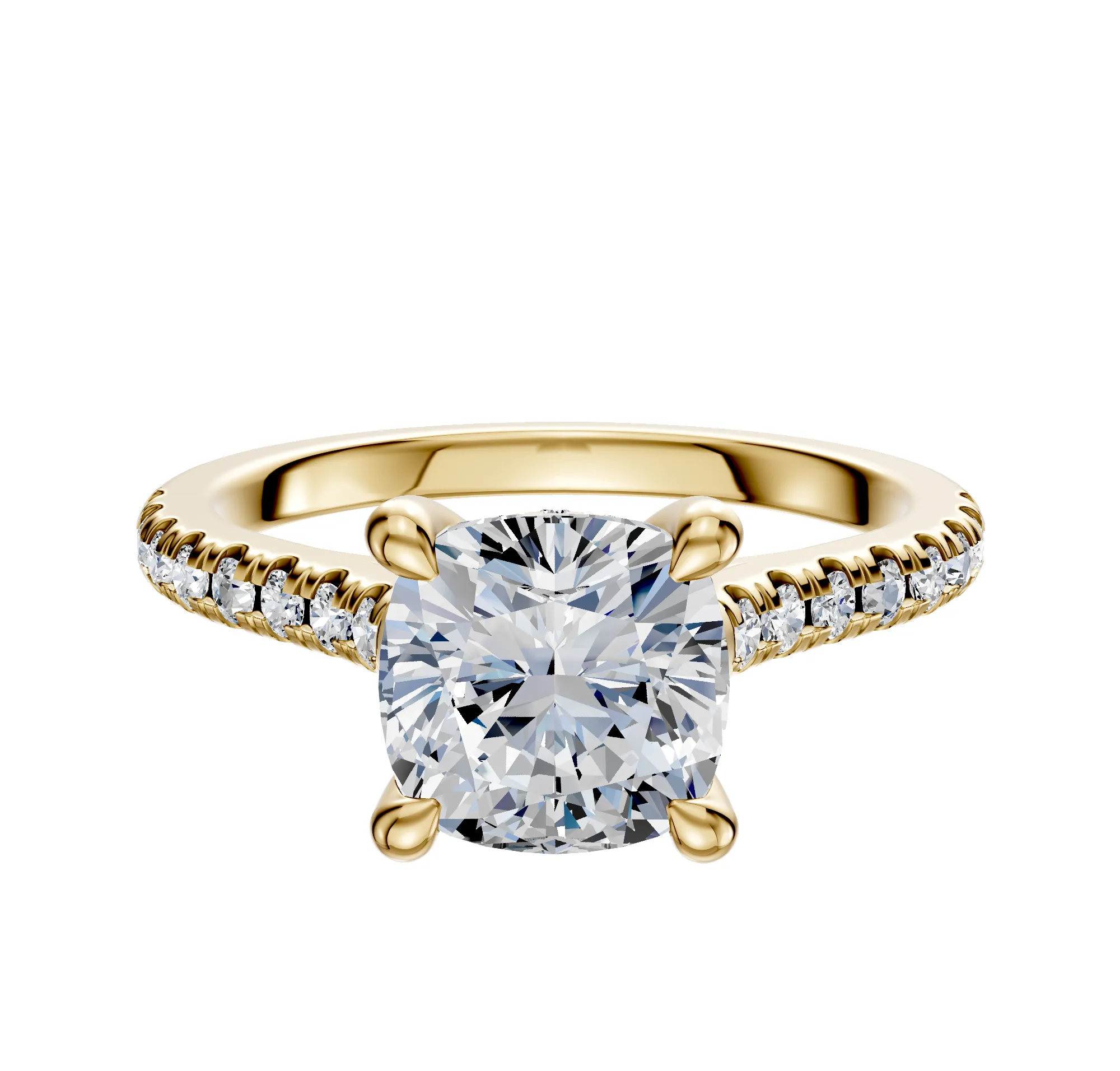 18K Yellow Gold 4 Prong Hidden Halo Cathedral Dome 1-Row-Pave 2.5mm Engagement Ring sold by Promise By Effy