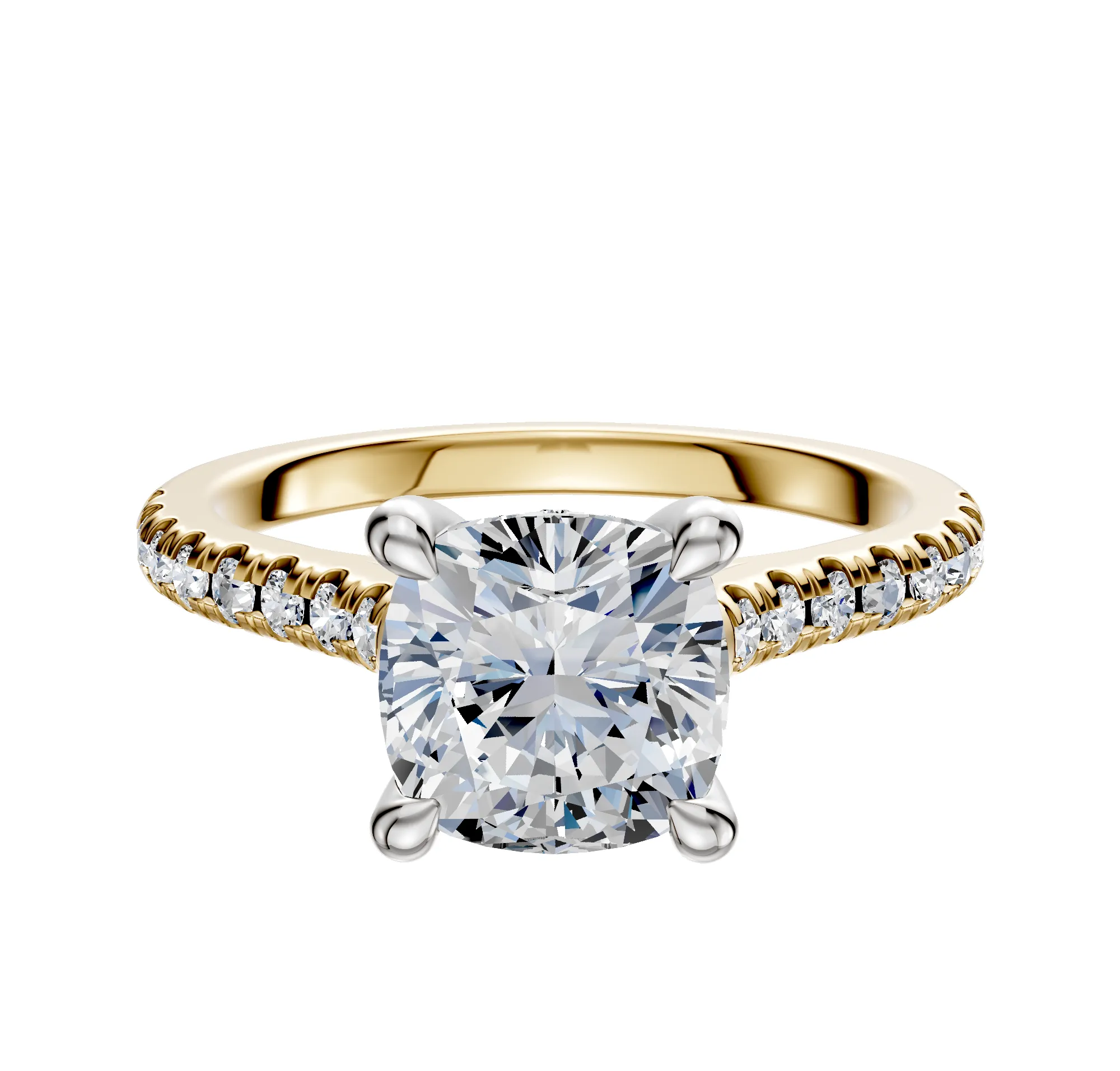 18K Two Tone 4 Prong Hidden Halo Cathedral Dome 1-Row-Pave 2.5mm Engagement Ring sold by Promise By Effy