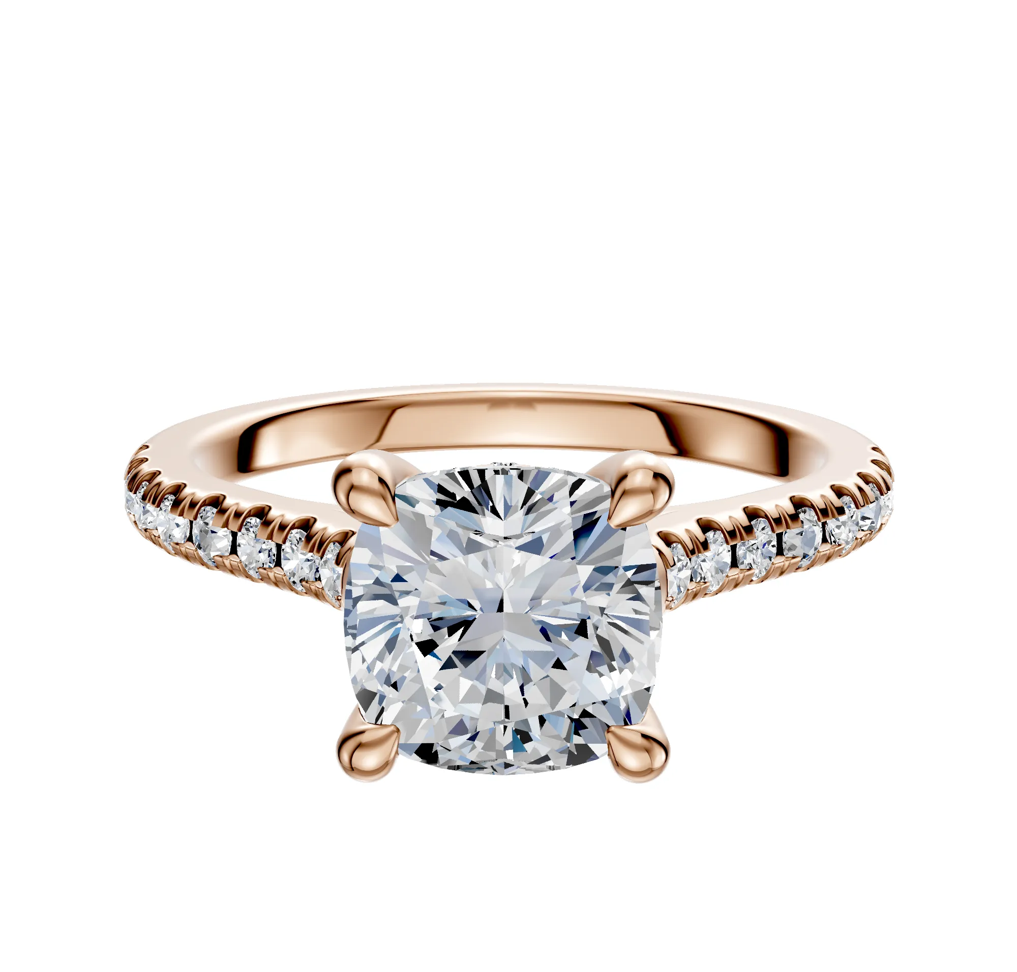 18K Rose Gold 4 Prong Hidden Halo Cathedral Dome 1-Row-Pave 2.5mm Engagement Ring sold by Promise By Effy