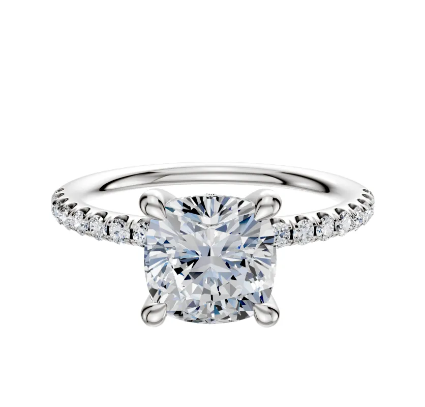 14K White Gold 4 Prong Hidden Halo Classic Dome 1-Row-Pave 2.5mm Engagement Ring sold by Promise By Effy