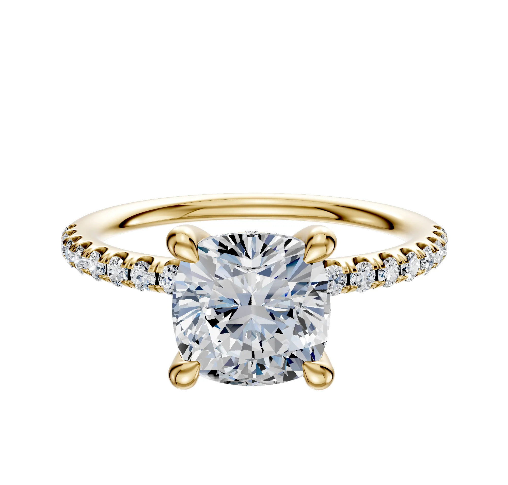 18K Yellow Gold 4 Prong Hidden Halo Classic Dome 1-Row-Pave 2.5mm Engagement Ring sold by Promise By Effy