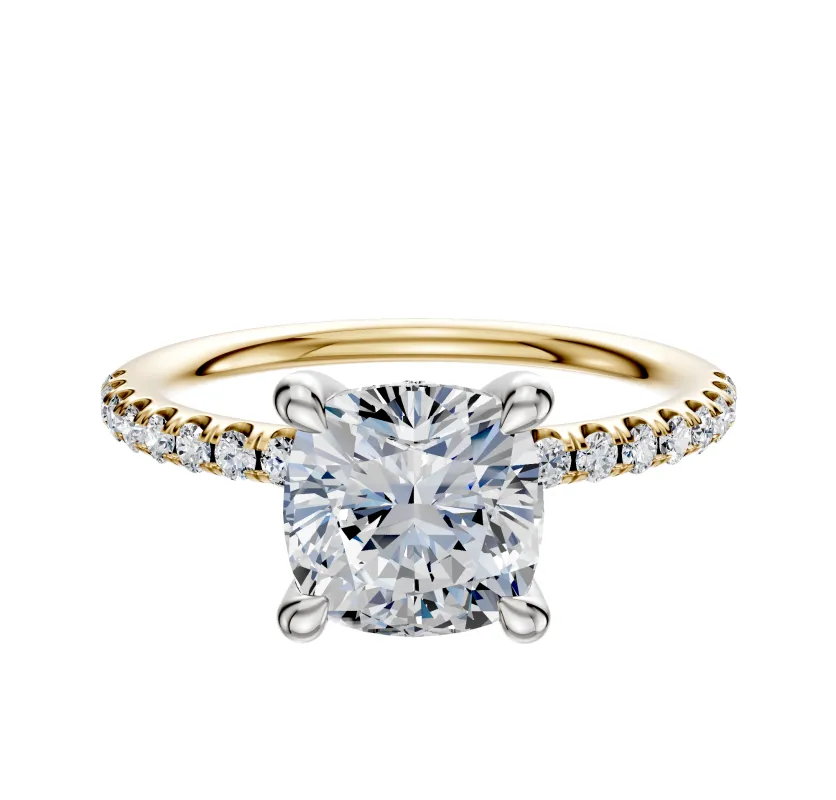 18K Two Tone 4 Prong Hidden Halo Classic Dome 1-Row-Pave 2.5mm Engagement Ring sold by Promise By Effy