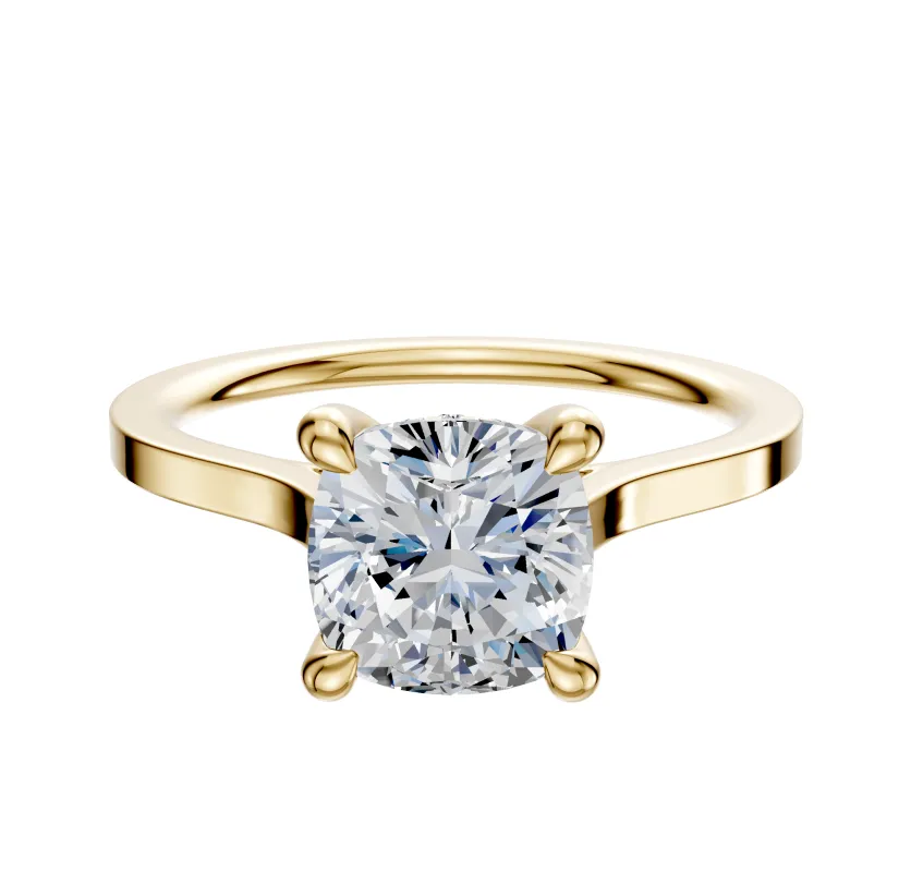 14K Yellow Gold 4 Prong Hidden Halo Cathedral Flat 1.5mm Engagement Ring sold by Promise By Effy