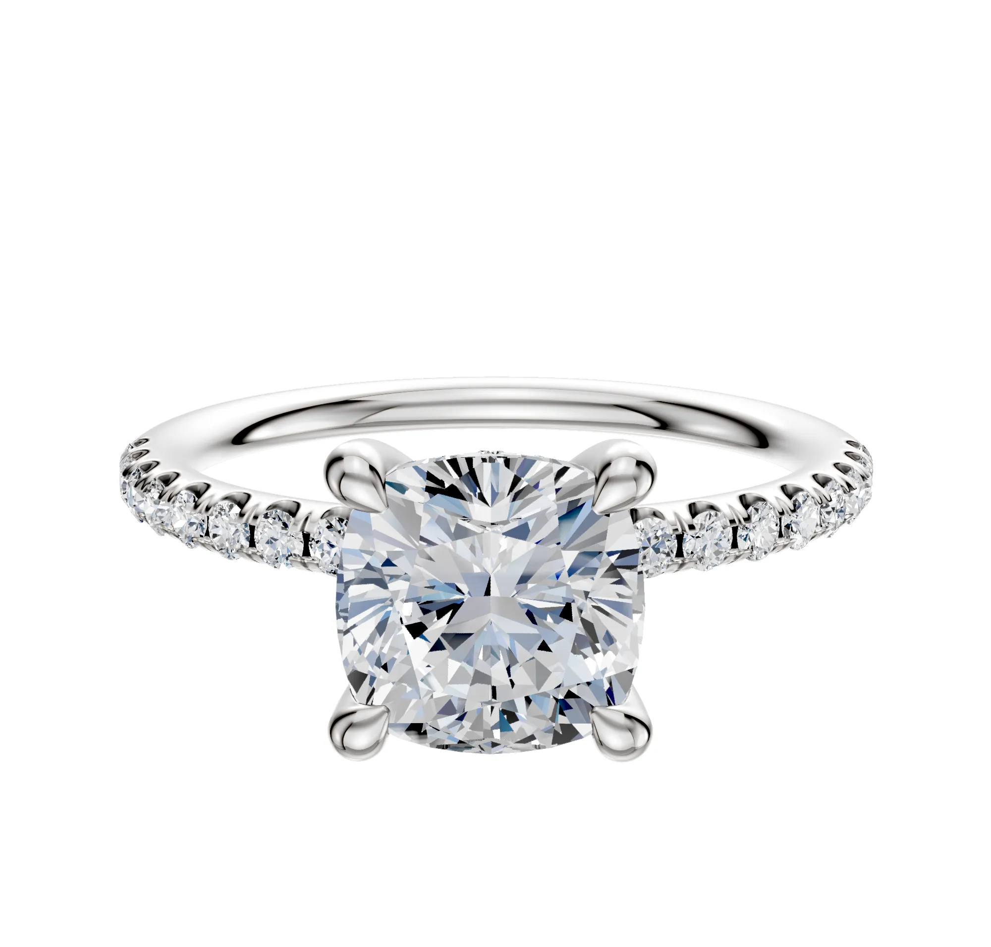 Platinum 4 Prong Hidden Halo Classic Dome 1-Row-Pave 2.5mm Engagement Ring sold by Promise By Effy