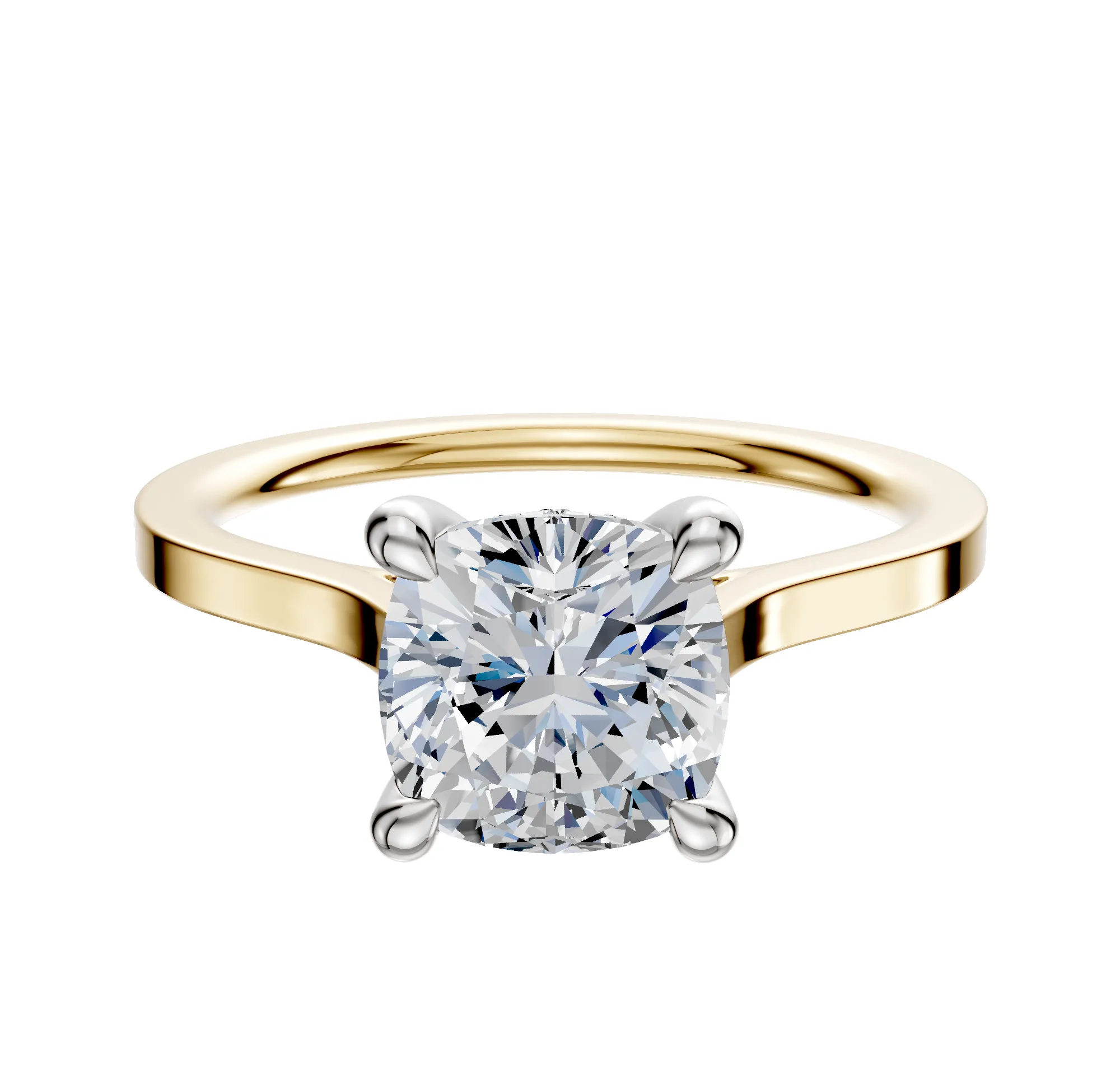 18K Two Tone 4 Prong Hidden Halo Cathedral Flat 1.5mm Engagement Ring sold by Promise By Effy
